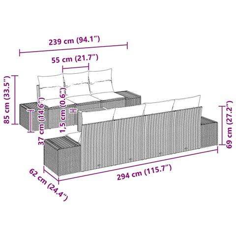 Set di Sofa da Giardino di 8 Pezzi con Cuscini Grigio Polyrattan Acacia - Foto 9