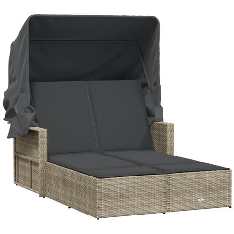 Lettino Doppio Baldacchino e Cuscini Grigio Chiaro Polyrattan - Foto 1