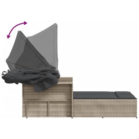 Lettino Doppio Baldacchino e Cuscini Grigio Chiaro Polyrattan - Foto 9