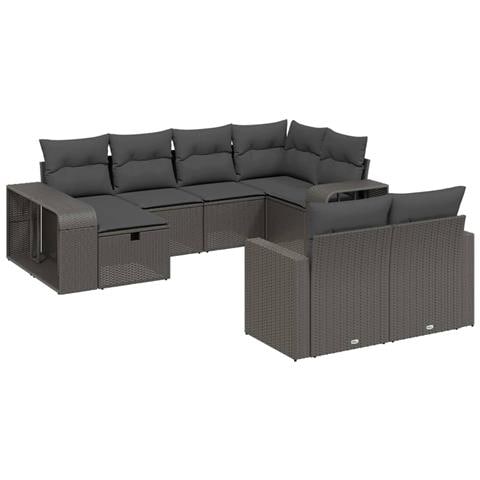 Set Divani da Giardino 10pz con Cuscini in Polyrattan Nero - Foto 1
