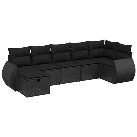 Set Divani da Giardino con Cuscini 7pz Nero Polyrattan - Foto 1