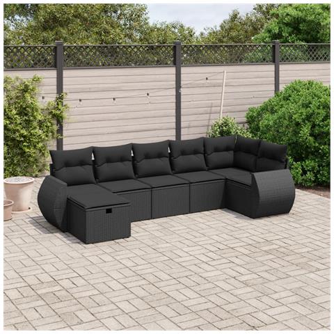 Set Divani da Giardino con Cuscini 7pz Nero Polyrattan - Foto 2