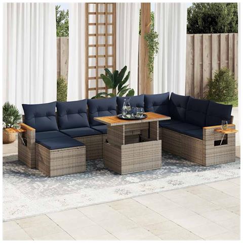 Divano Giardino 10 pz con Cuscini Grigio in Polyrattan Acacia - Foto 2