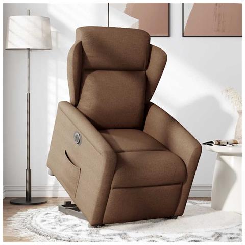 Poltrona Alzapersona Reclinabile Elettrica Marrone Tessuto - Foto 2