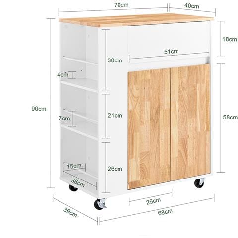 Carrello Per Cucina Con Ruote, Piano In Legno, Cassetti, Bianco - Foto 2