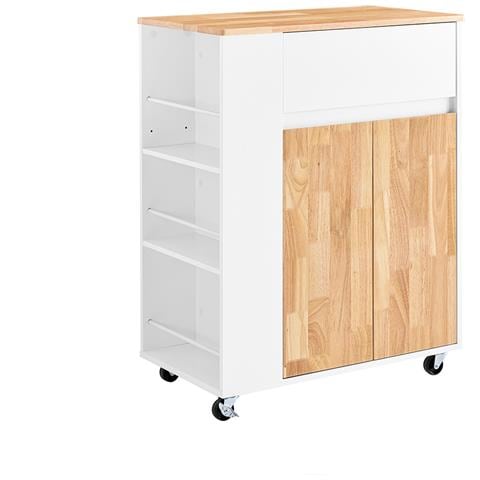 Carrello Per Cucina Con Ruote, Piano In Legno, Cassetti, Bianco - Foto 1