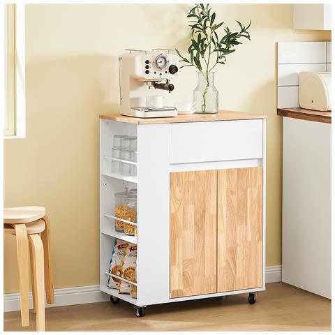 Carrello Per Cucina Con Ruote, Piano In Legno, Cassetti, Bianco - Foto 7