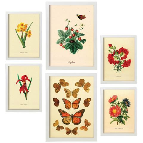 Set Di 6 Stampe Farfalle In Stampe Vintage, Dipinti Decorativi Estetici Per Il Tuo Soggiorno, Camera Da Letto, Casa A3 & A4 Cornice Bianca - Foto 1