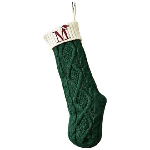 Calza Di Natale Personalizzata In Maglia Ricamata Con Lettera M - Decorazione Natalizia Verde - Foto 1