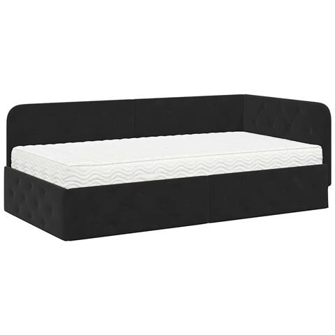 Cornice del letto ad angolo Nero 90 x 190 cm Velluto - Foto 1