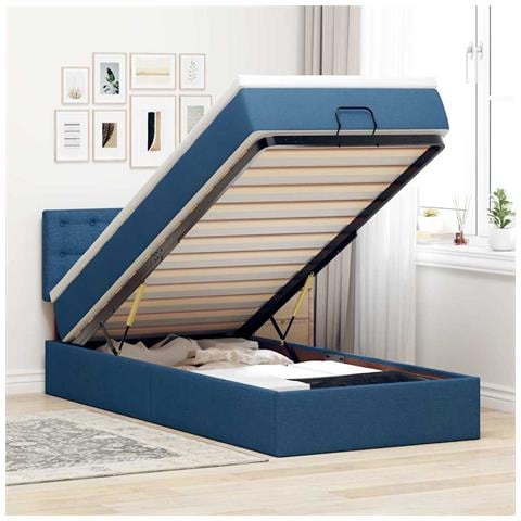 Struttura Letto Pouf con Materasso Blu 80x200 cm in Tessuto - Foto 2