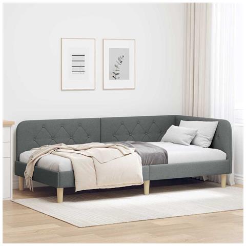 Cornice del letto ad angolo Grigio scuro 100 x 200 cm Tessuto - Foto 2
