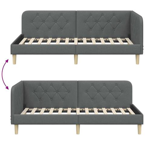 Cornice del letto ad angolo Grigio scuro 100 x 200 cm Tessuto - Foto 9