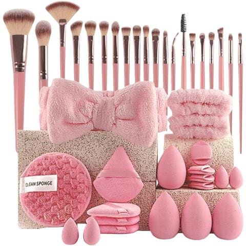 Set Di 40 Pennelli Da Trucco Rosa Con Spugne E Accessori - Kit Di Bellezza Completo - Foto 1