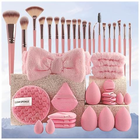 Set Di 40 Pennelli Da Trucco Rosa Con Spugne E Accessori - Kit Di Bellezza Completo - Foto 2