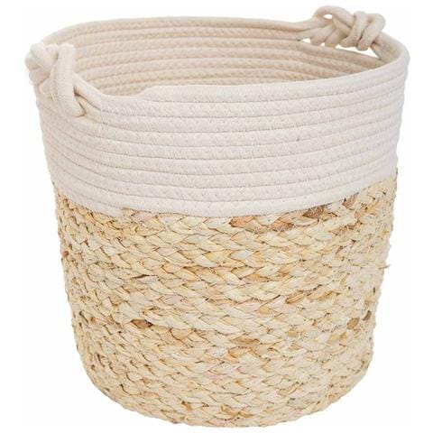 Cestino In Fibra Naturale E Cotone Marrone D29,5x29 - Foto 1