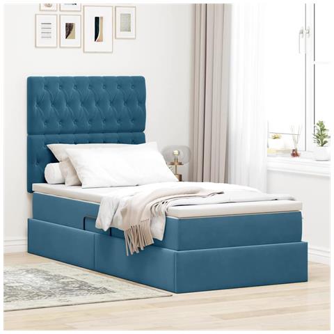 Letto con contenitore e materasso Blu Scuro 90 x 200 cm Velluto - Foto 2