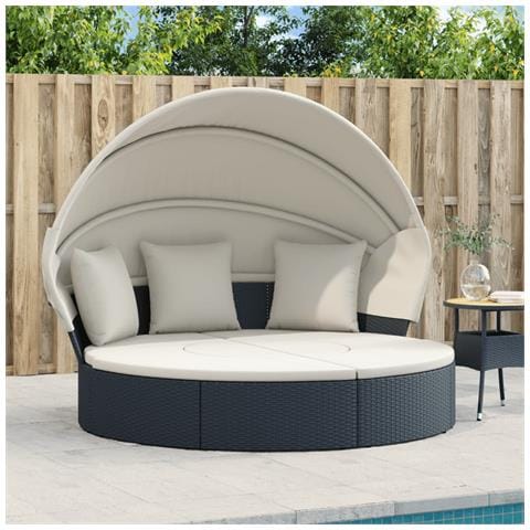 Lettino Prendisole Esterno Tetto e Cuscini Nero in Polyrattan - Foto 2