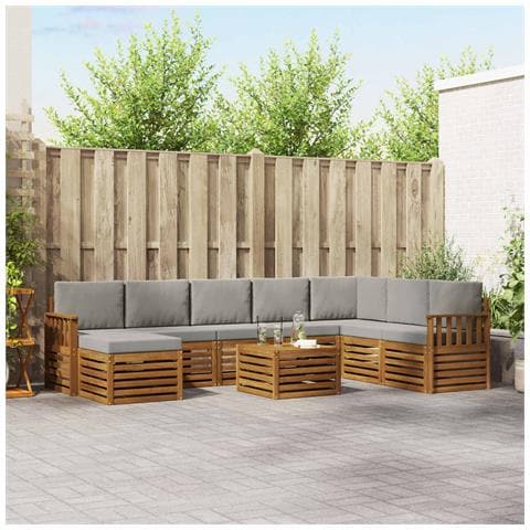 Set divani con cuscino 9 pcs Grigio Naturale e Chiaro - Foto 2