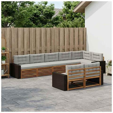 Set di divani da esterno 8 pcs Naturale e Grigio Chiaro - Foto 2