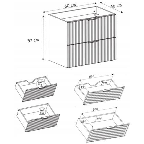 Mobile sottolavabo 120 cm, Nero opaco, L /A /P 120/57/46 cm, 2 cassetti con chiusura ammortizzata, Mobili da bagno, arredi per il bagno - Foto 4