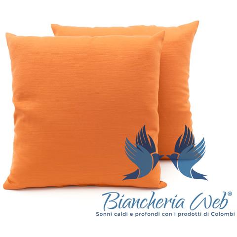 Coppia Cuscini Arredo Imbottiti Tessuto Ottoman In Tinta Unita Colore Arancio 24 50x50 Arancio 24 - Foto 2