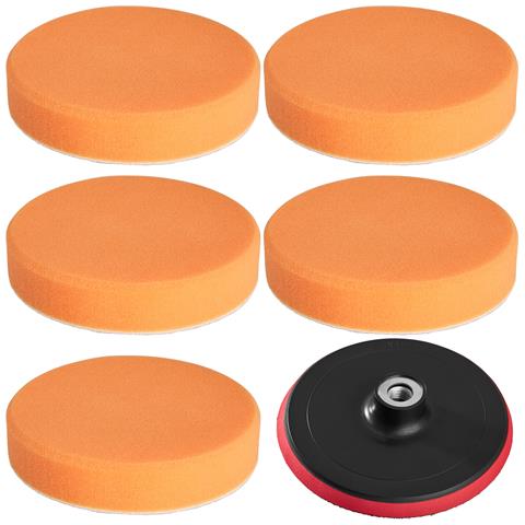 tectake 5 Spugne Per Lucidatura Da 150 Mm Medie Incluso Platorello Da 150 Mm - Arancio