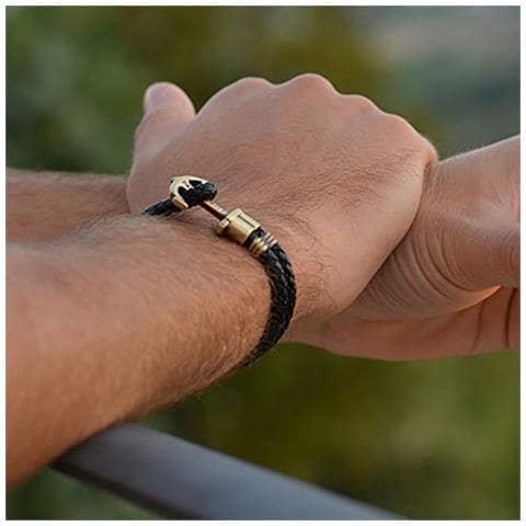 Bracciale Uomo Con Ancora Phrep - Bracciale Uomo Ancora In Pelle (nero), Bracciale Uomo Marinaro Con Ciondolo Ancora In Acciaio (ottone)  - Foto 3