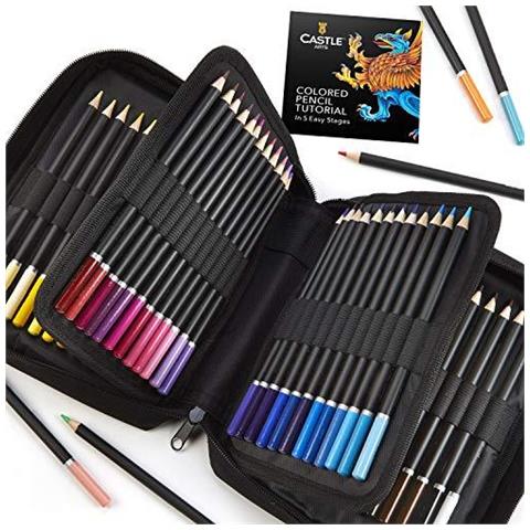Materiali Castle Art 72 Matite Colorate Zip-up Set Per Adulti Artists Perfetto Per Libri Da Colorare Disegno Schizzo Shading In Un Caso Di Viaggio Facile Zipper - Foto 4