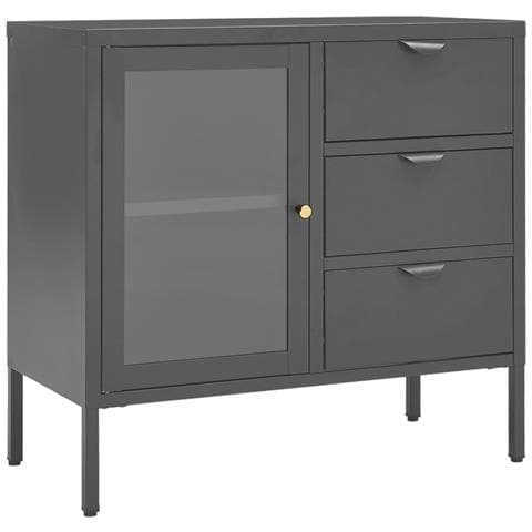 Credenza Antracite 75x35x70 Cm In Acciaio E Vetro Temperato - Foto 1