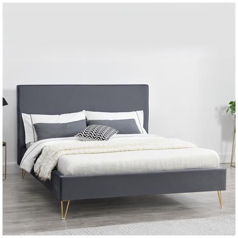 Riverside Struttura Letto In Velluto Grigio E Ottone 140x190 Cm - Foto 12