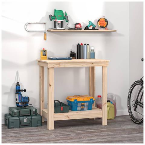 Banco Da Lavoro 80x50x80 Cm In Legno Massello Di Pino - Foto 7