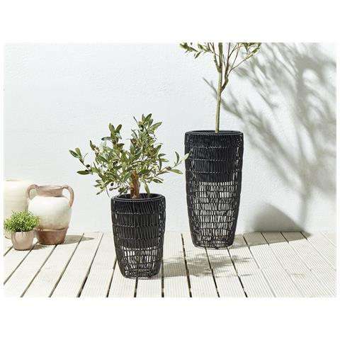Set Di 2 Vasi Per Piante Chelone Rattan Sintetico 26/34 Cm Nero - Foto 1
