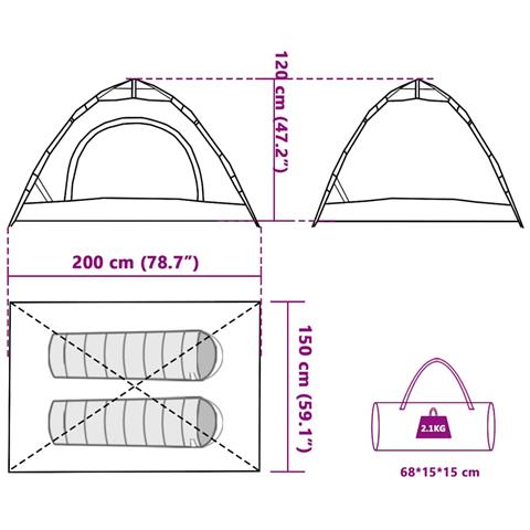 Tenda Campeggio 2 Persone Grigio e Arancione a Rilascio Rapido - Foto 2