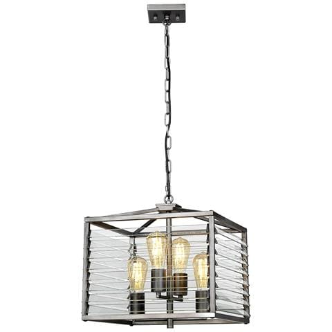 Lampadario Industrial Nordico Louvre Acciaio Canna Di Fucile Vetro 4 Luci E27 - Foto 1