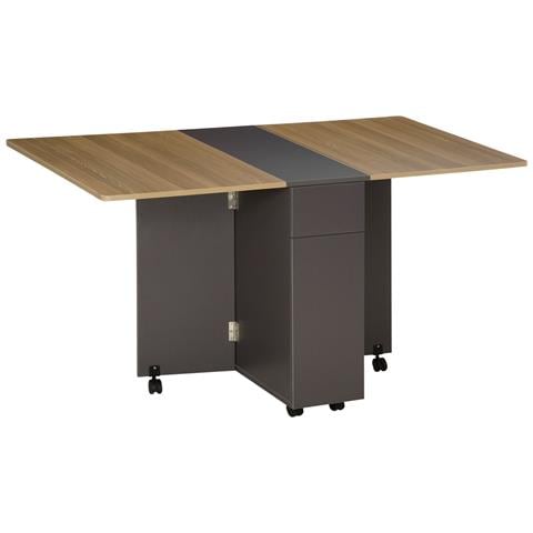 Tavolo Pieghevole Da Pranzo In Truciolato Con 2 Cassetti, 1 Armadietto, Max. 6 Persone, 140x76x76 Cm - Foto 1