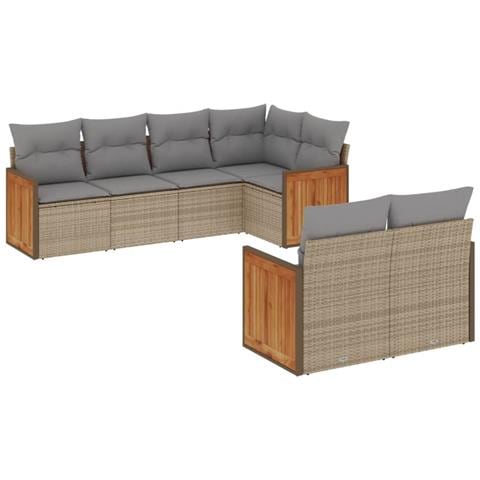 Set Divani Da Giardino 7 Pz Con Cuscini Beige In Polyrattan - Foto 1