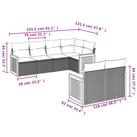 Set Divani Da Giardino 7 Pz Con Cuscini Beige In Polyrattan - Foto 2