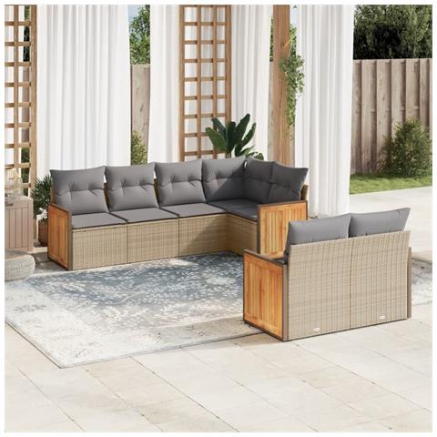 Set Divani Da Giardino 7 Pz Con Cuscini Beige In Polyrattan - Foto 3