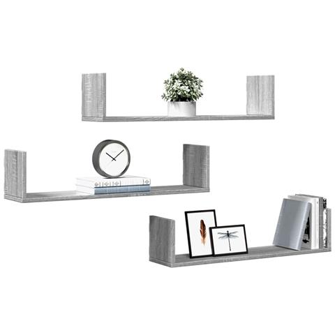 Mensole A Parete 3pz Grigio Sonoma 80x18x18 Cm In Truciolato - Foto 3
