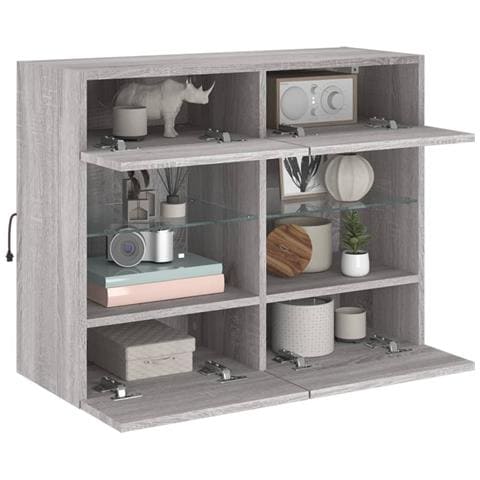 Mobile TV a Parete con Luci LED Grigio Sonoma 78,5x30x60,5 cm - Foto 2