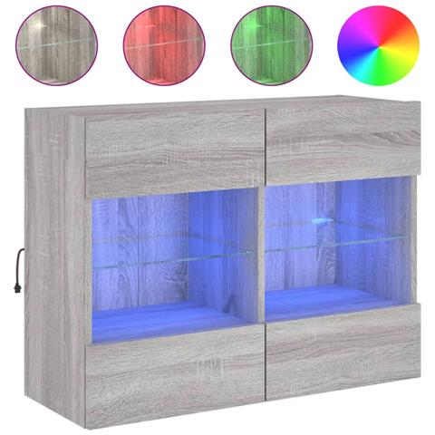 Mobile TV a Parete con Luci LED Grigio Sonoma 78,5x30x60,5 cm - Foto 1