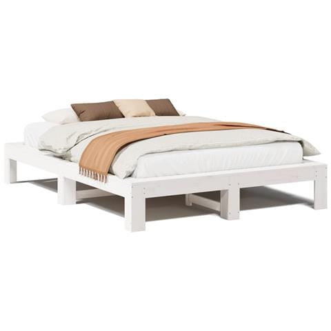 Letto Senza Materasso Bianco 140x190 Cm Legno Massello Di Pino - Foto 2