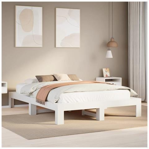 Letto Senza Materasso Bianco 140x190 Cm Legno Massello Di Pino - Foto 1