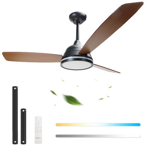 Ventilatore Da Soffitto Luce Dimmerabile 3 Pale Legno Ø 132cm 62 Watt - Foto 1