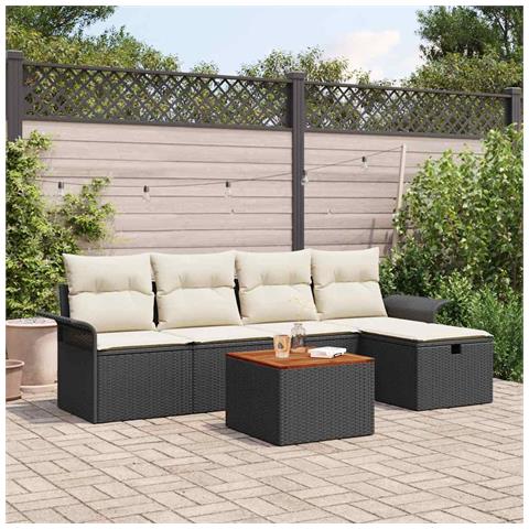 Set Divano da Giardino 6 Pezzi con Cuscini Rattan Polyrattan Nero, Divano da Giardino 2 Posti con Stoccaggio e Cuscini Rattan Polyrattan Nero - Foto 2