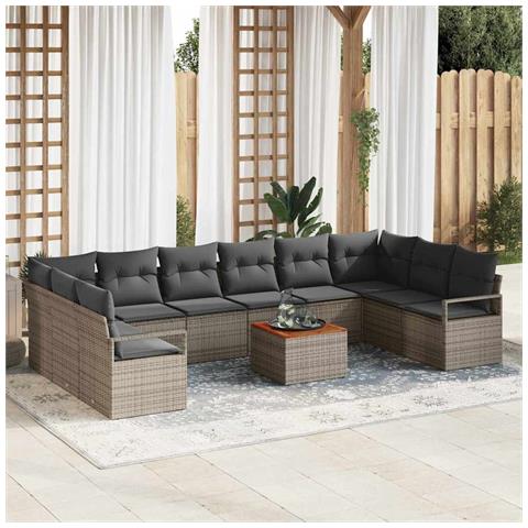 Set Divano Giardino  con Cuscini Grigio Polyrattan in 11 Pezzi, Divano Giardino  per 2 Persone con Cuscini Grigio Polyrattan - Foto 2