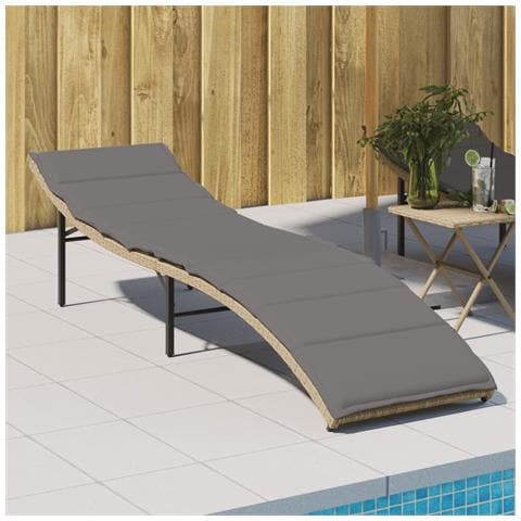 Lettino Prendisole con Cuscini Beige 55x199x50 cm Polyrattan - Foto 2