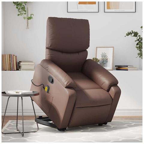Poltrona Alzapersona Reclinabile Massaggio Marrone Similpelle - Foto 2