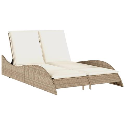 Lettino Prendisole con Cuscini Beige 114x205x73 cm Polyrattan - Foto 1